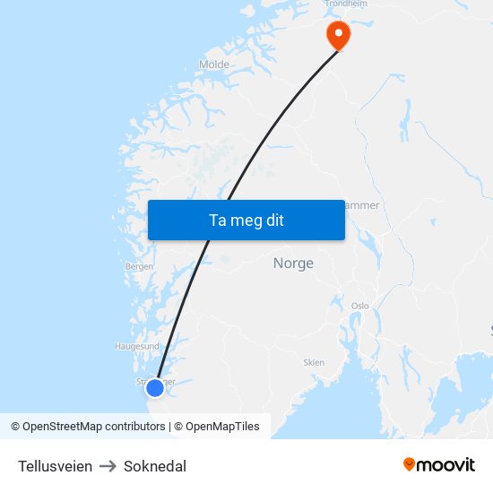 Tellusveien to Soknedal map