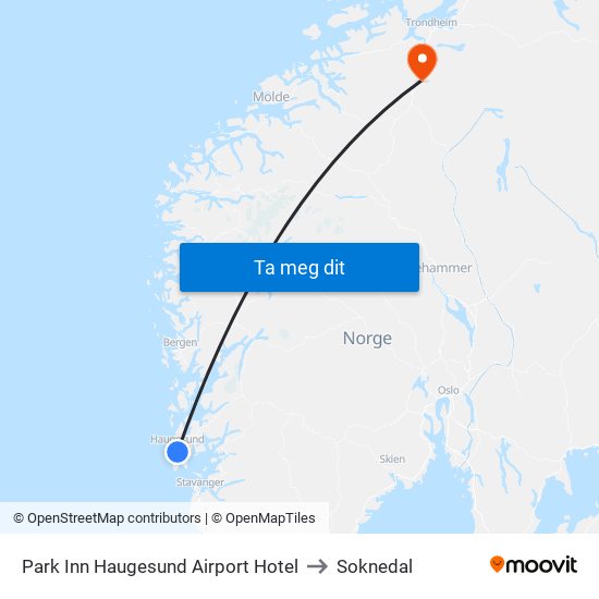 Park Inn Haugesund Airport Hotel to Soknedal map