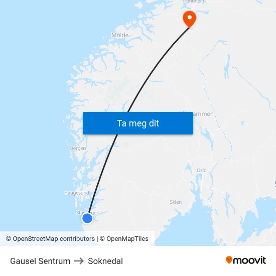 Gausel Sentrum to Soknedal map