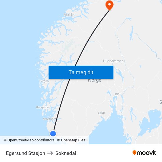 Egersund Stasjon to Soknedal map