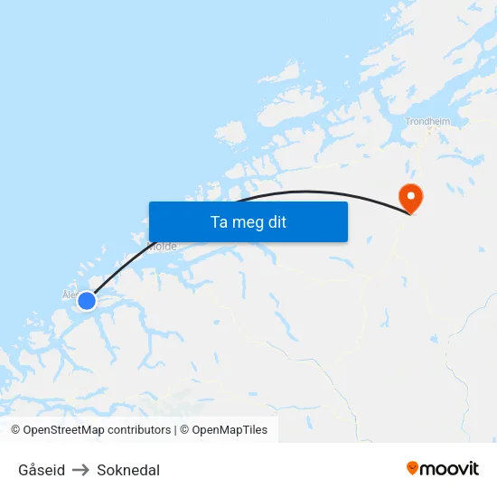 Gåseid to Soknedal map