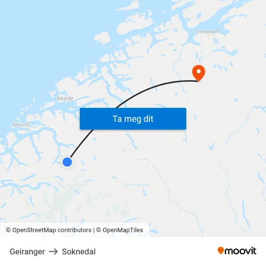 Geiranger to Soknedal map