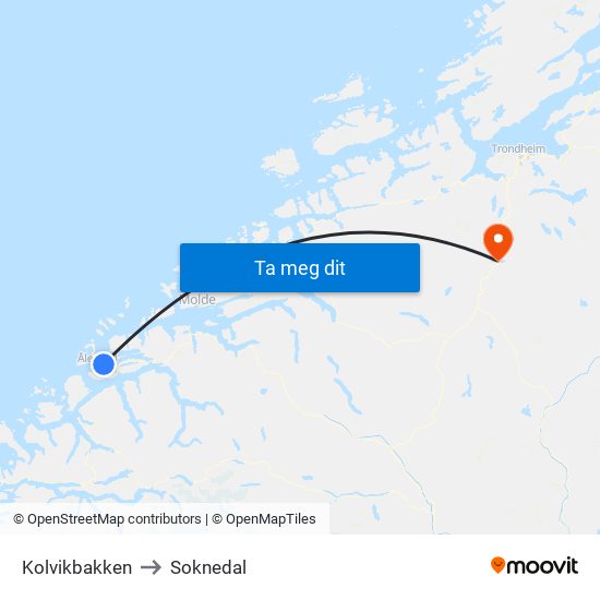 Kolvikbakken to Soknedal map