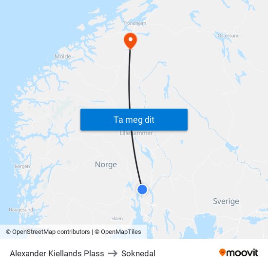 Alexander Kiellands Plass to Soknedal map