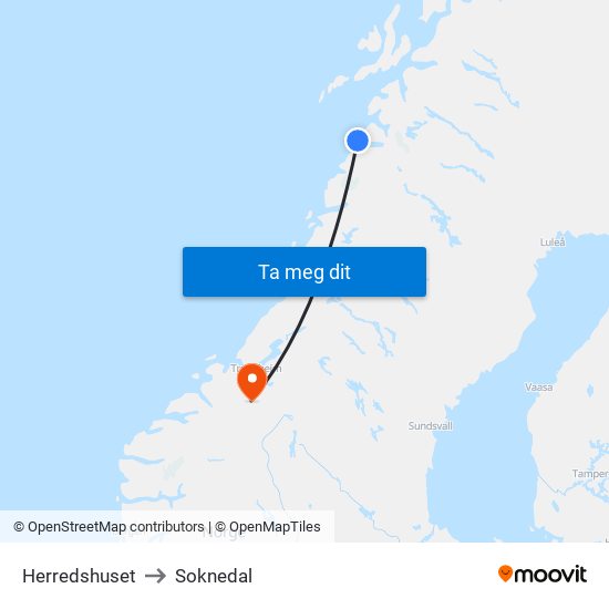 Herredshuset to Soknedal map