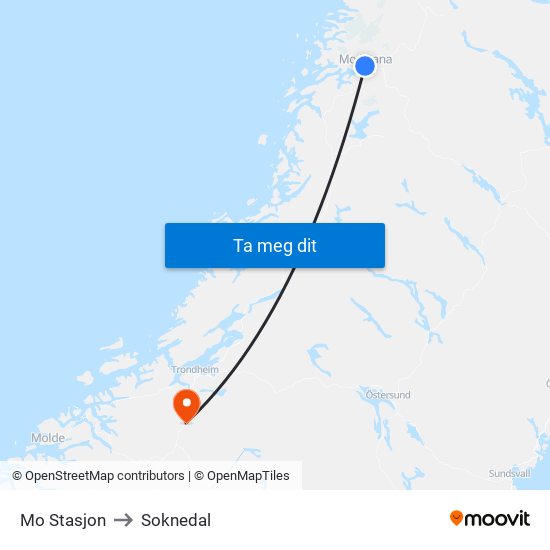 Mo Stasjon to Soknedal map