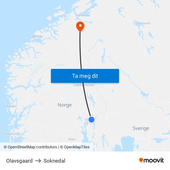 Olavsgaard to Soknedal map