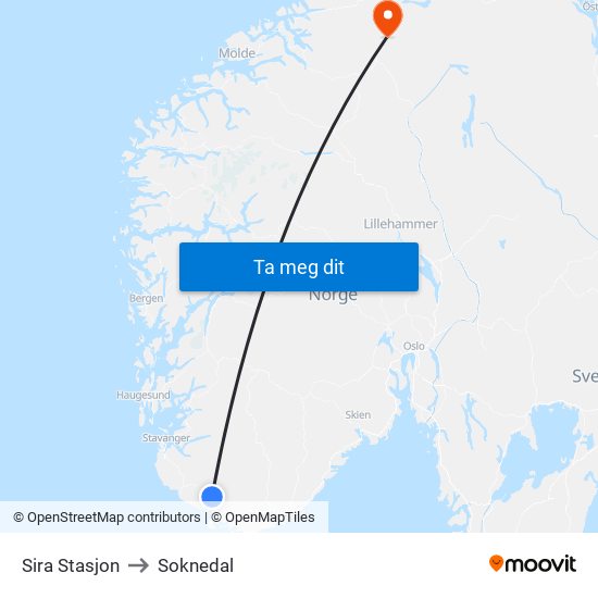 Sira Stasjon to Soknedal map