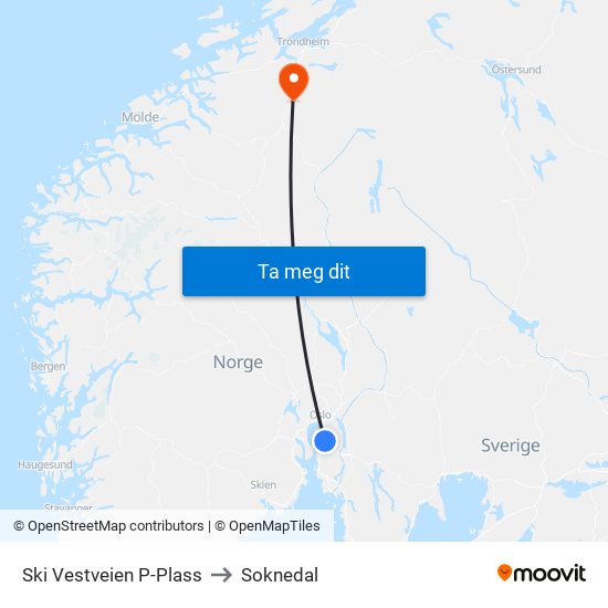 Ski Vestveien P-Plass to Soknedal map