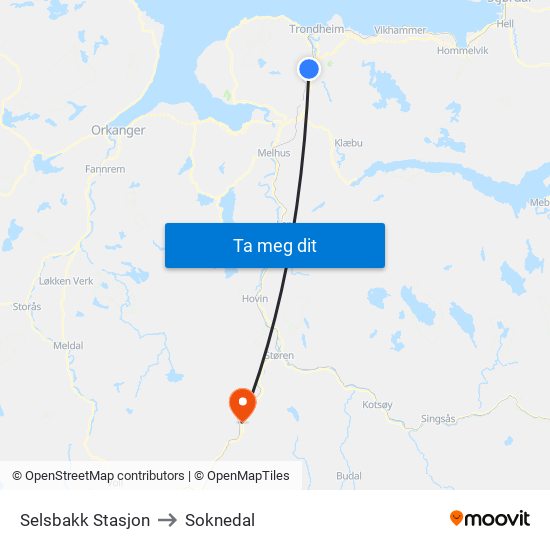 Selsbakk Stasjon to Soknedal map