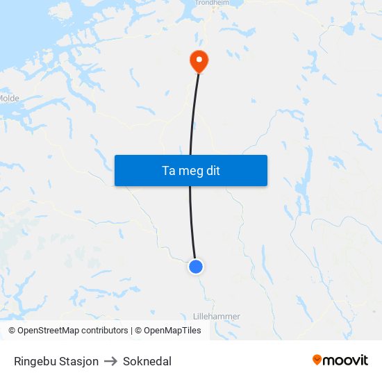 Ringebu Stasjon to Soknedal map