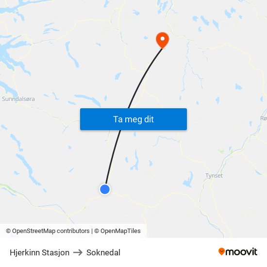 Hjerkinn Stasjon to Soknedal map