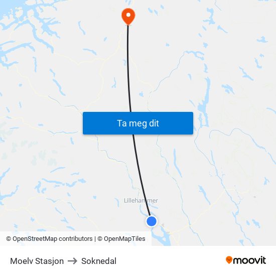 Moelv Stasjon to Soknedal map