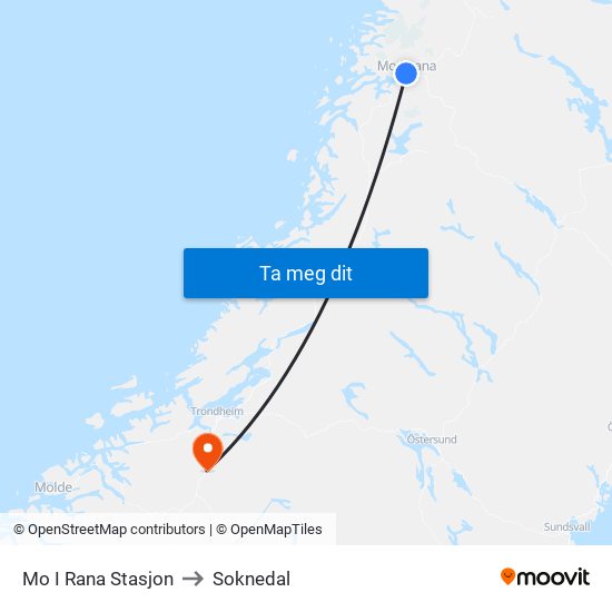 Mo I Rana Stasjon to Soknedal map