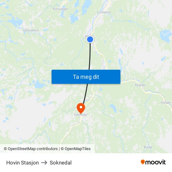 Hovin Stasjon to Soknedal map