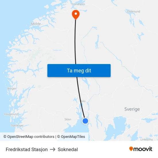 Fredrikstad Stasjon to Soknedal map