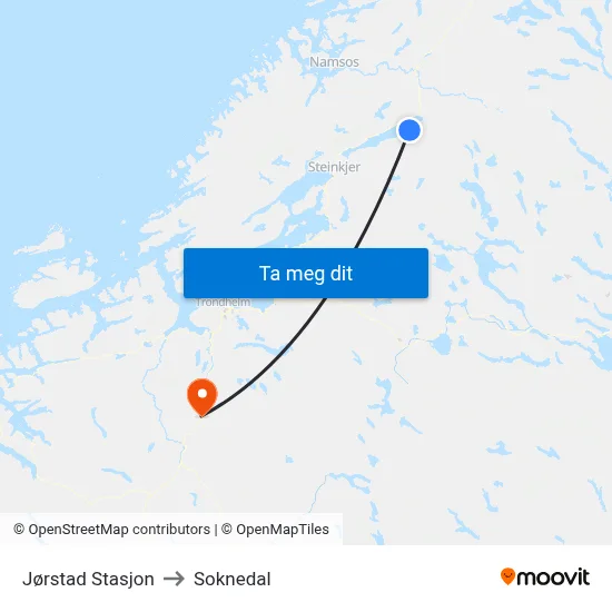 Jørstad Stasjon to Soknedal map