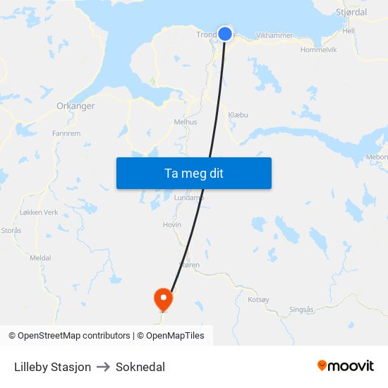 Lilleby Stasjon to Soknedal map
