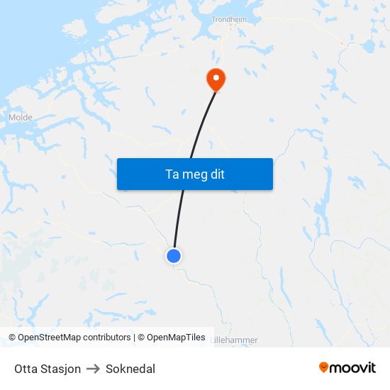 Otta Stasjon to Soknedal map