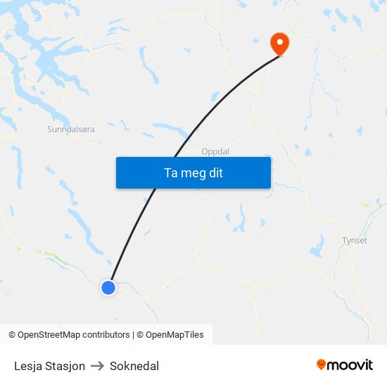 Lesja Stasjon to Soknedal map