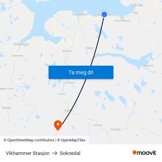 Vikhammer Stasjon to Soknedal map