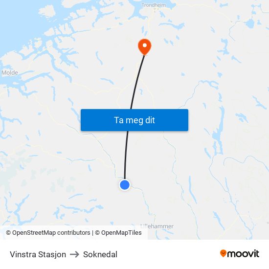 Vinstra Stasjon to Soknedal map
