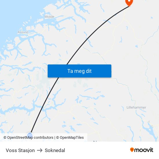 Voss Stasjon to Soknedal map