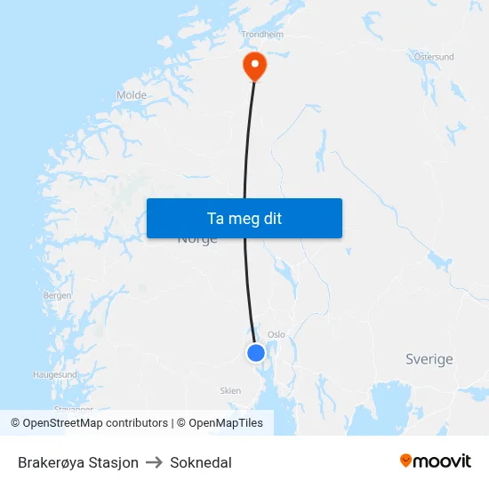 Brakerøya Stasjon to Soknedal map