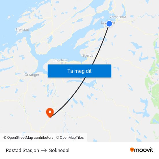 Røstad Stasjon to Soknedal map