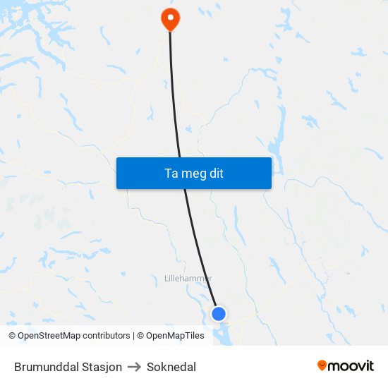 Brumunddal Stasjon to Soknedal map