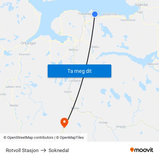 Rotvoll Stasjon to Soknedal map