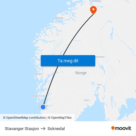 Stavanger Stasjon to Soknedal map
