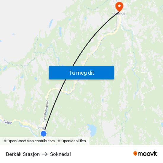 Berkåk Stasjon to Soknedal map