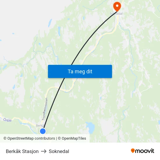Berkåk Stasjon to Soknedal map