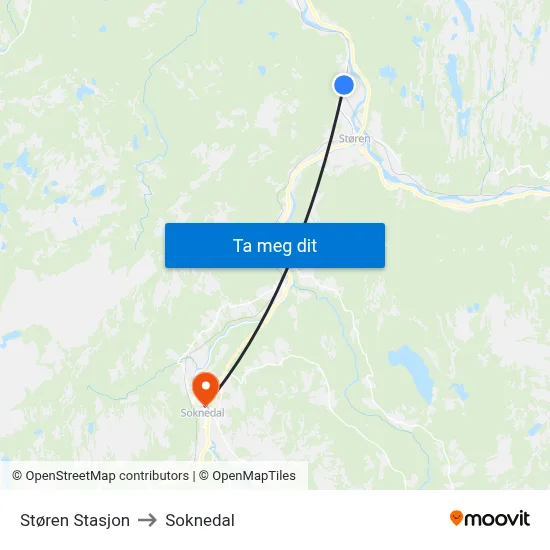 Støren Stasjon to Soknedal map