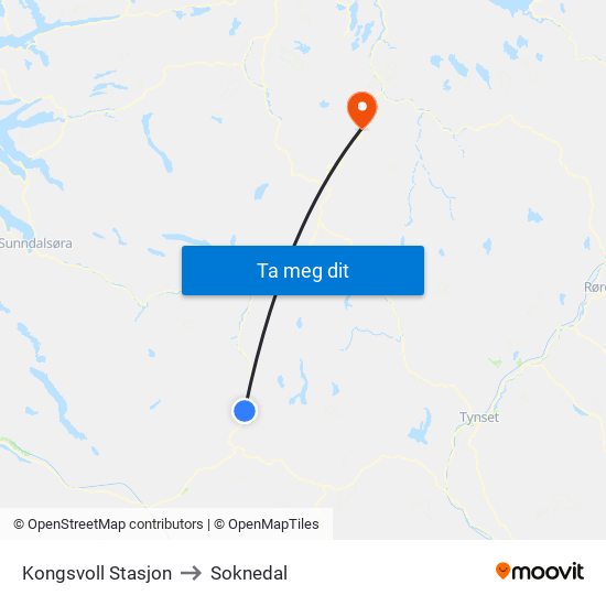 Kongsvoll Stasjon to Soknedal map