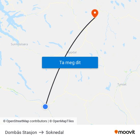 Dombås Stasjon to Soknedal map