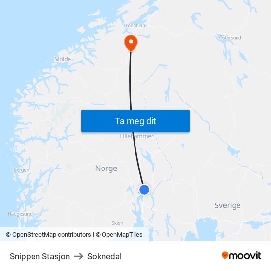 Snippen Stasjon to Soknedal map