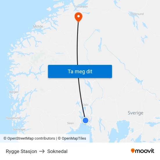 Rygge Stasjon to Soknedal map
