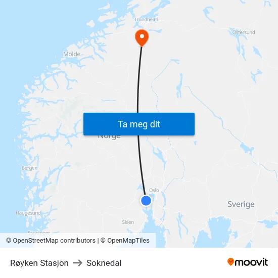 Røyken Stasjon to Soknedal map