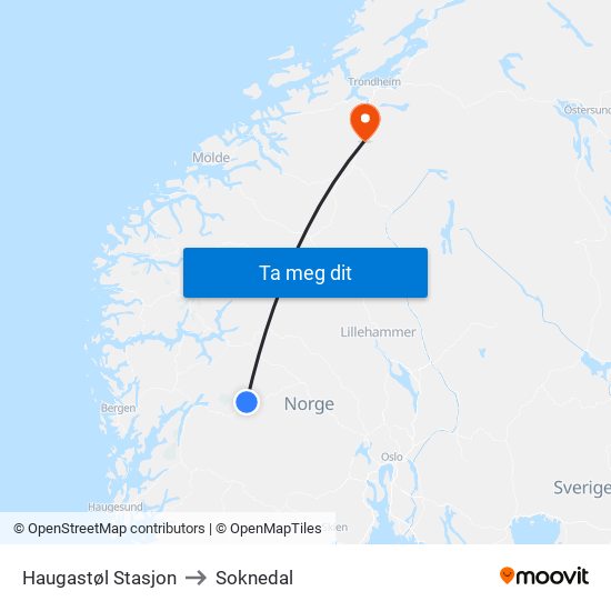 Haugastøl Stasjon to Soknedal map