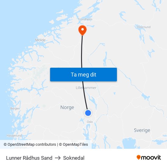 Lunner Rådhus Sand to Soknedal map