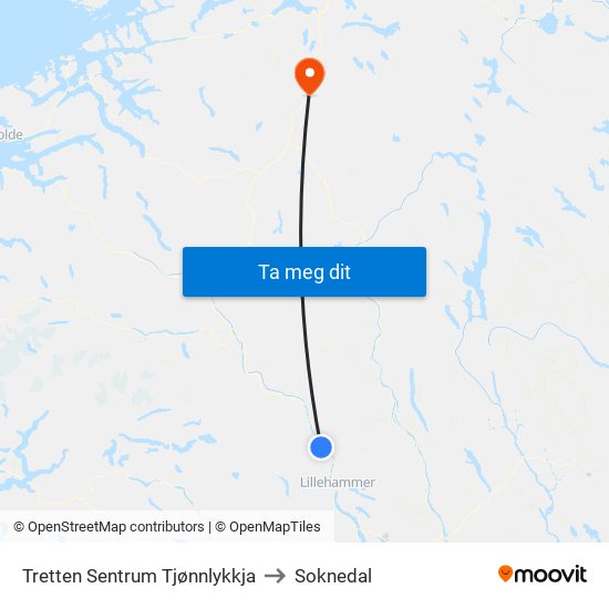 Tretten Sentrum Tjønnlykkja to Soknedal map