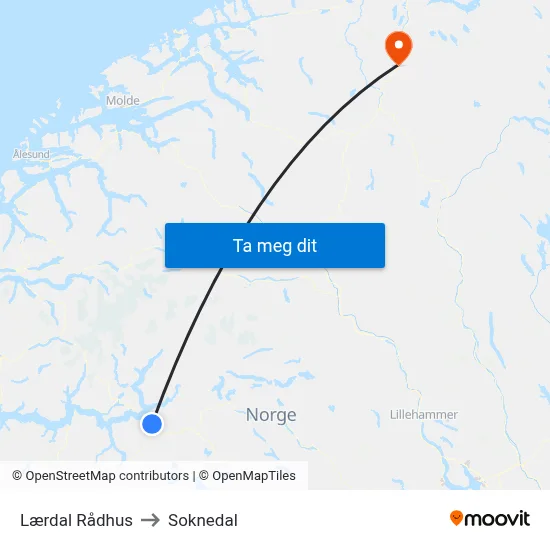 Lærdal Rådhus to Soknedal map