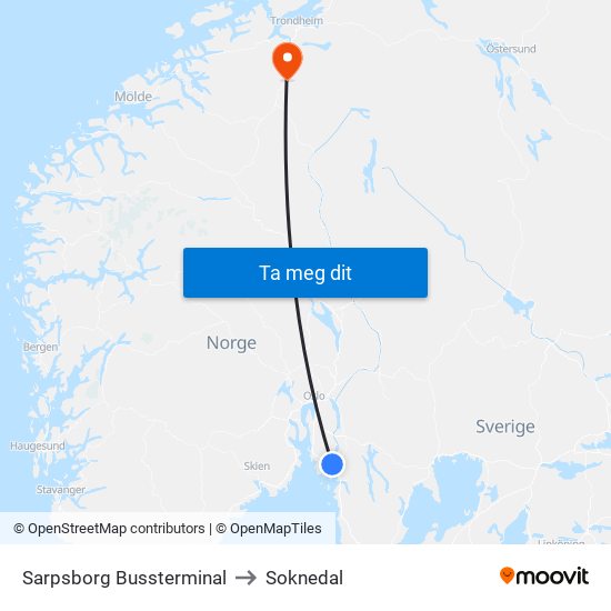 Sarpsborg Bussterminal to Soknedal map