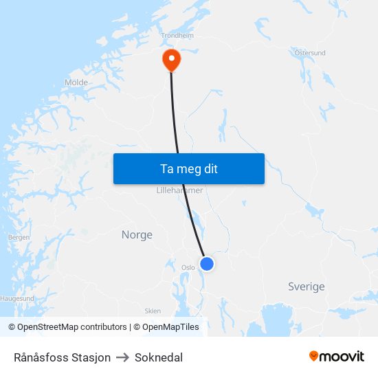 Rånåsfoss Stasjon to Soknedal map