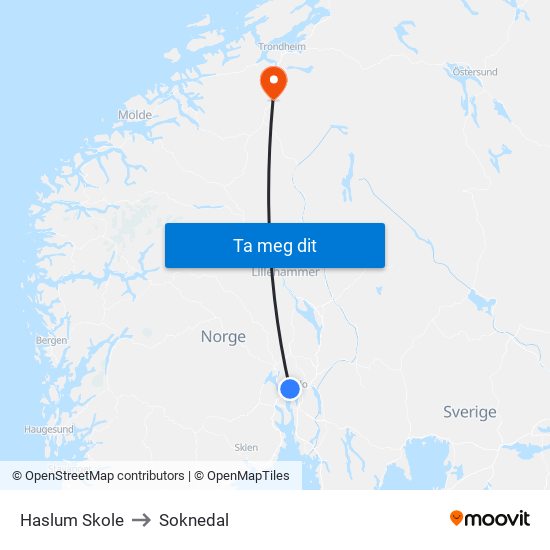 Haslum Skole to Soknedal map