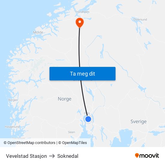 Vevelstad Stasjon to Soknedal map