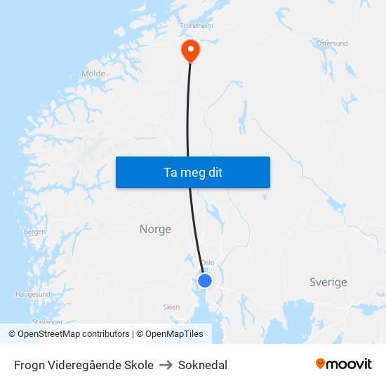 Frogn Videregående Skole to Soknedal map