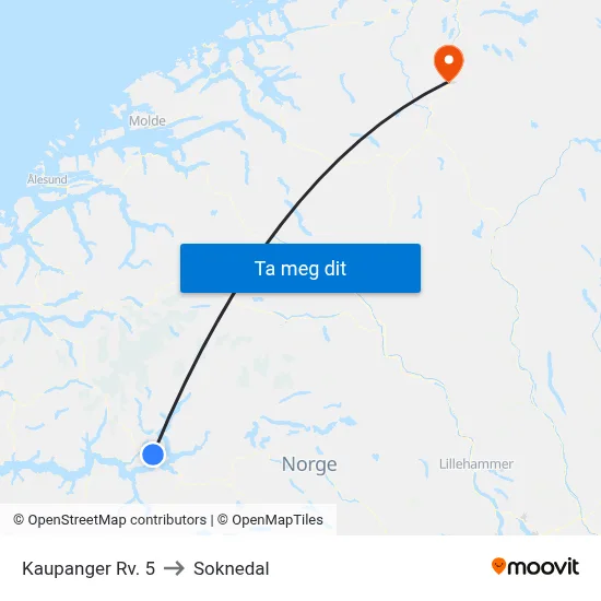 Kaupanger Rv. 5 to Soknedal map